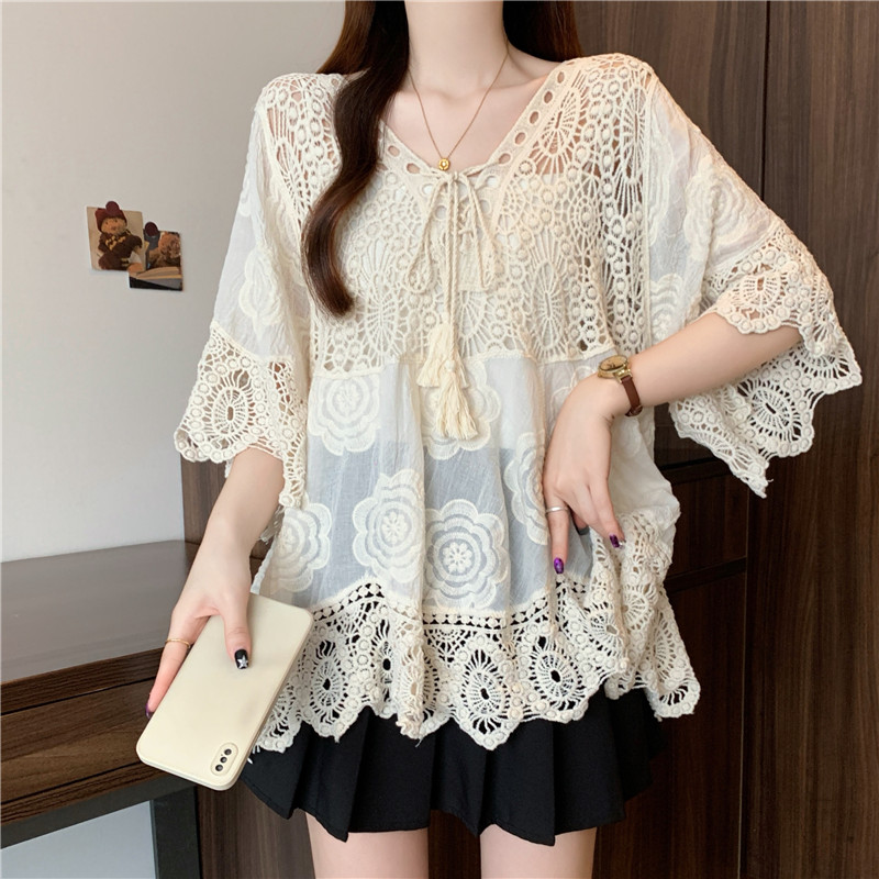 Lace large yard crochet loose Cover belly slim tops