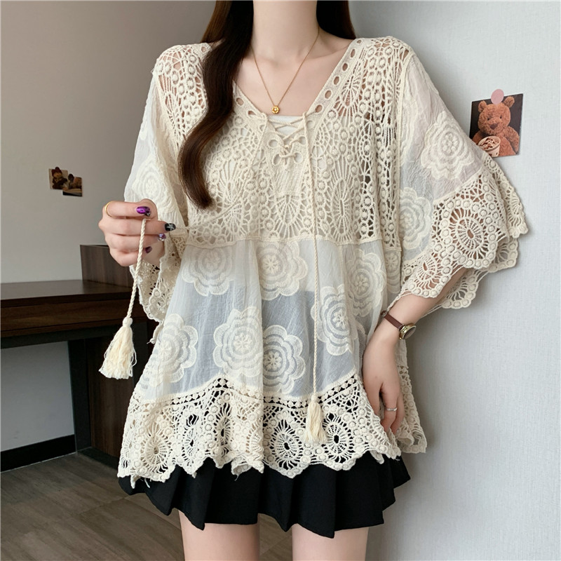 Lace large yard crochet loose Cover belly slim tops