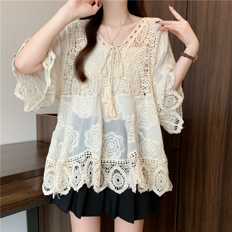 Lace large yard crochet loose Cover belly slim tops
