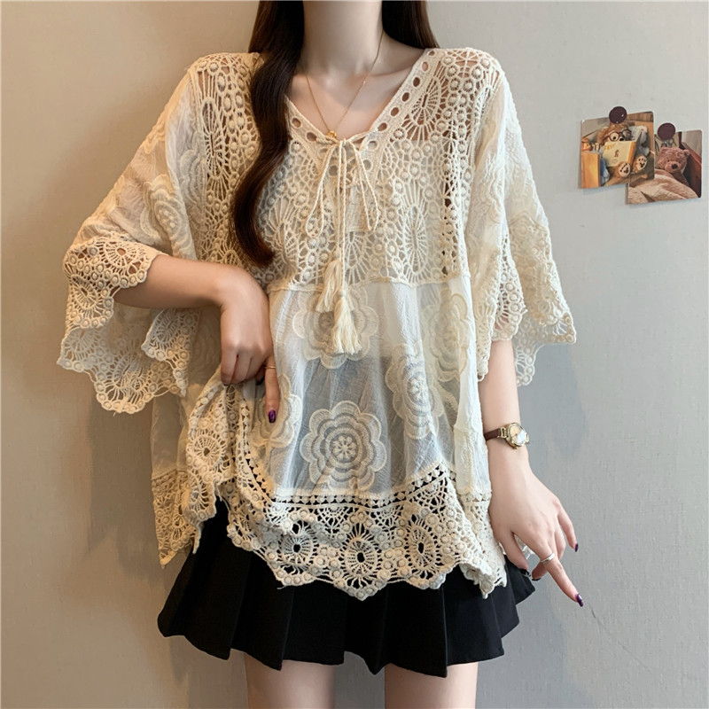 Lace large yard crochet loose Cover belly slim tops