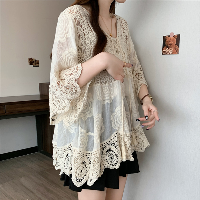 Lace large yard crochet loose Cover belly slim tops