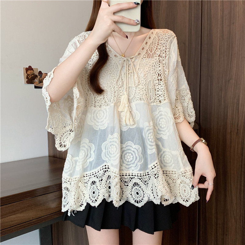 Lace large yard crochet loose Cover belly slim tops