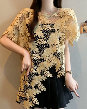 Fat unique summer smock irregular hollow short sleeve tops