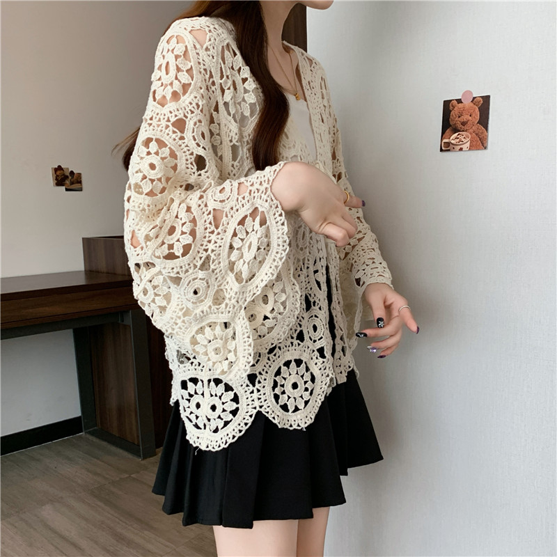 Crochet knitted hollow shawl all-match France style tops
