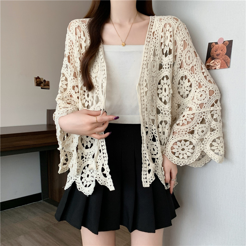 Crochet knitted hollow shawl all-match France style tops