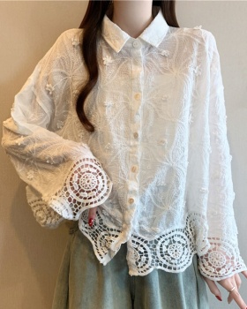 Temperament ladies lapel fashion lace shirt
