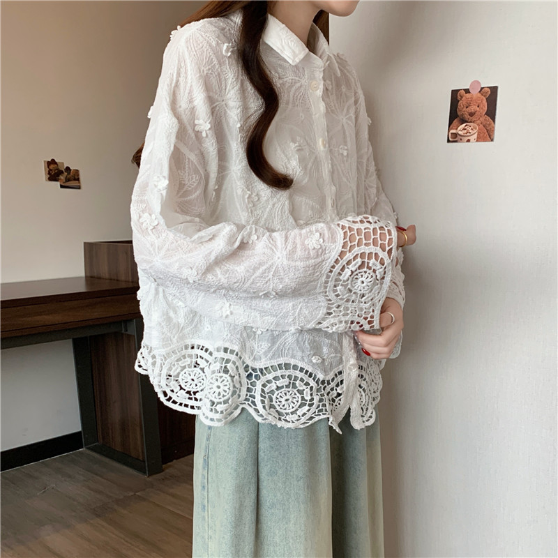 Temperament ladies lapel fashion lace shirt