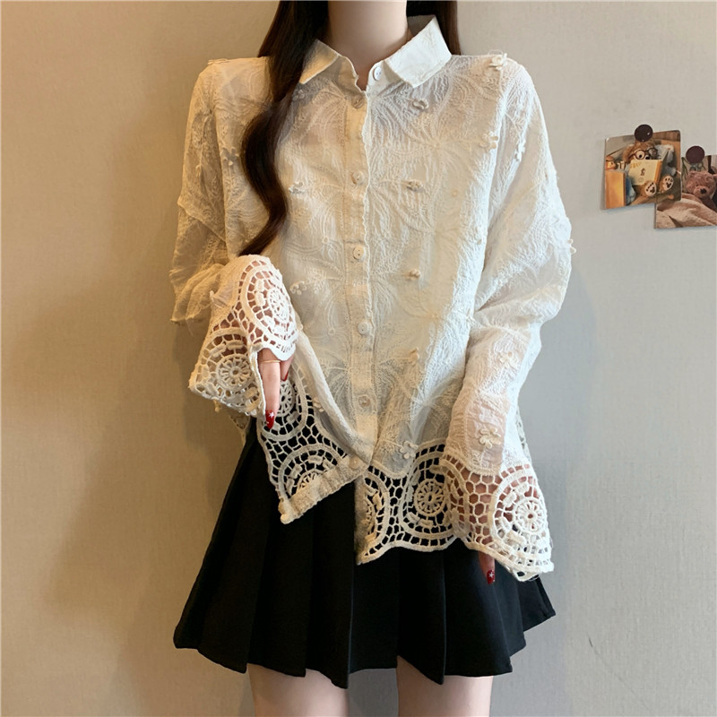 Temperament ladies lapel fashion lace shirt
