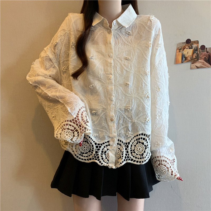 Temperament ladies lapel fashion lace shirt