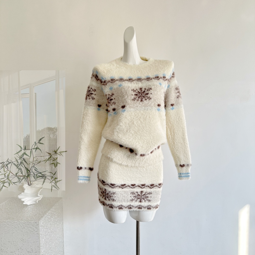 Lazy winter skirt pullover sweater a set for women