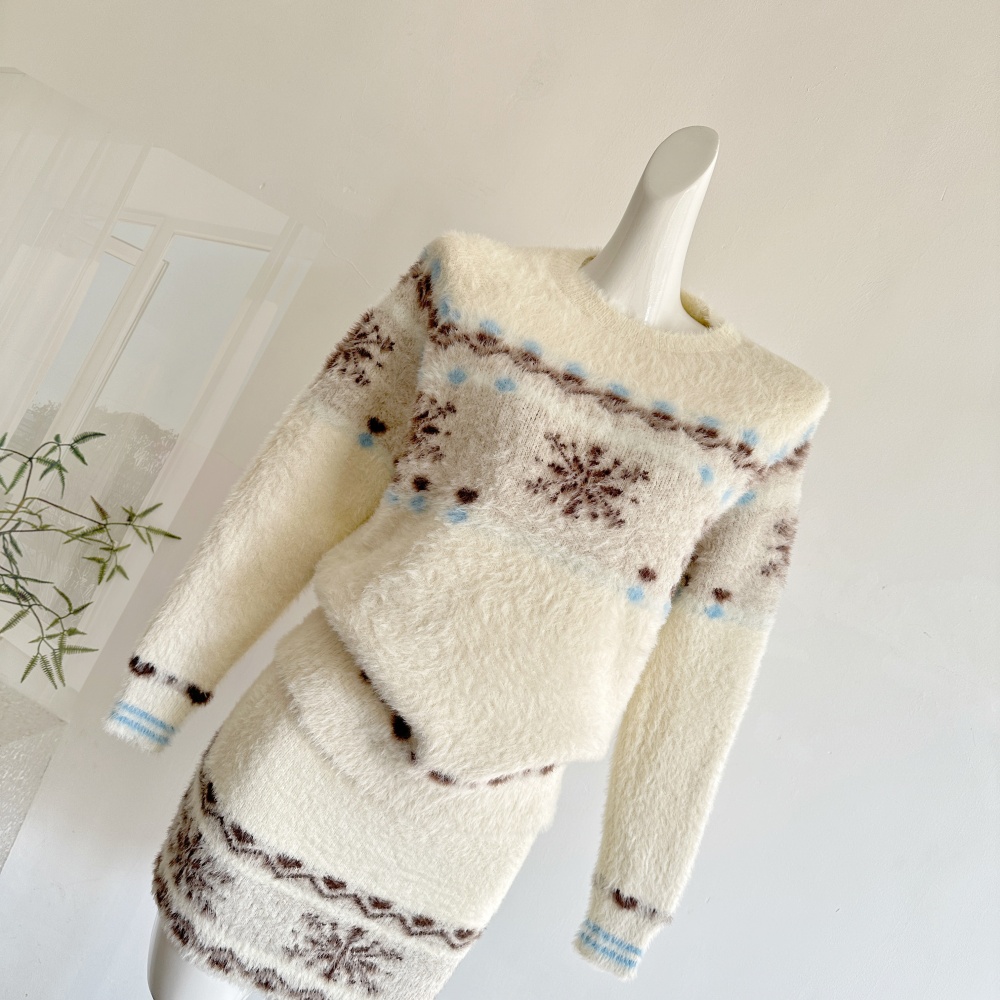 Lazy winter skirt pullover sweater a set for women