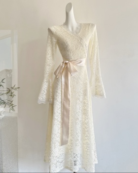 Lace France style long sleeve slim enticement dress