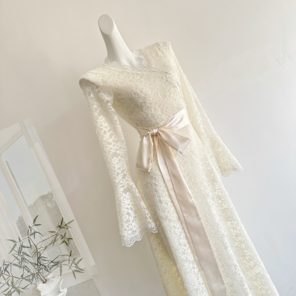 Lace France style long sleeve slim enticement dress