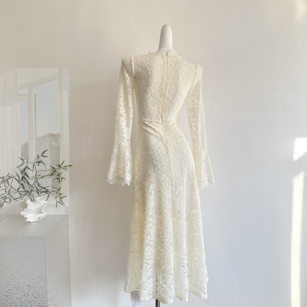 Lace France style long sleeve slim enticement dress