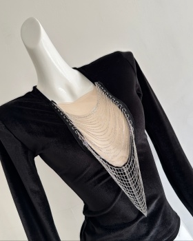 Velvet enticement chain slim tops