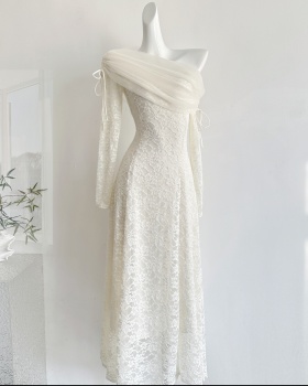 Long sleeve pinched waist plus velvet classic frenum dress