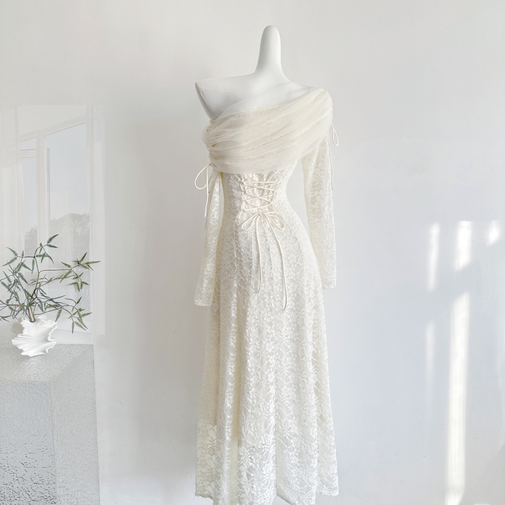 Long sleeve pinched waist plus velvet classic frenum dress