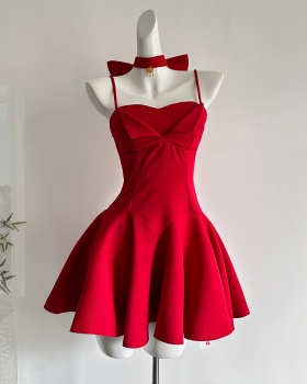 France style choke red sleeveless dress for women