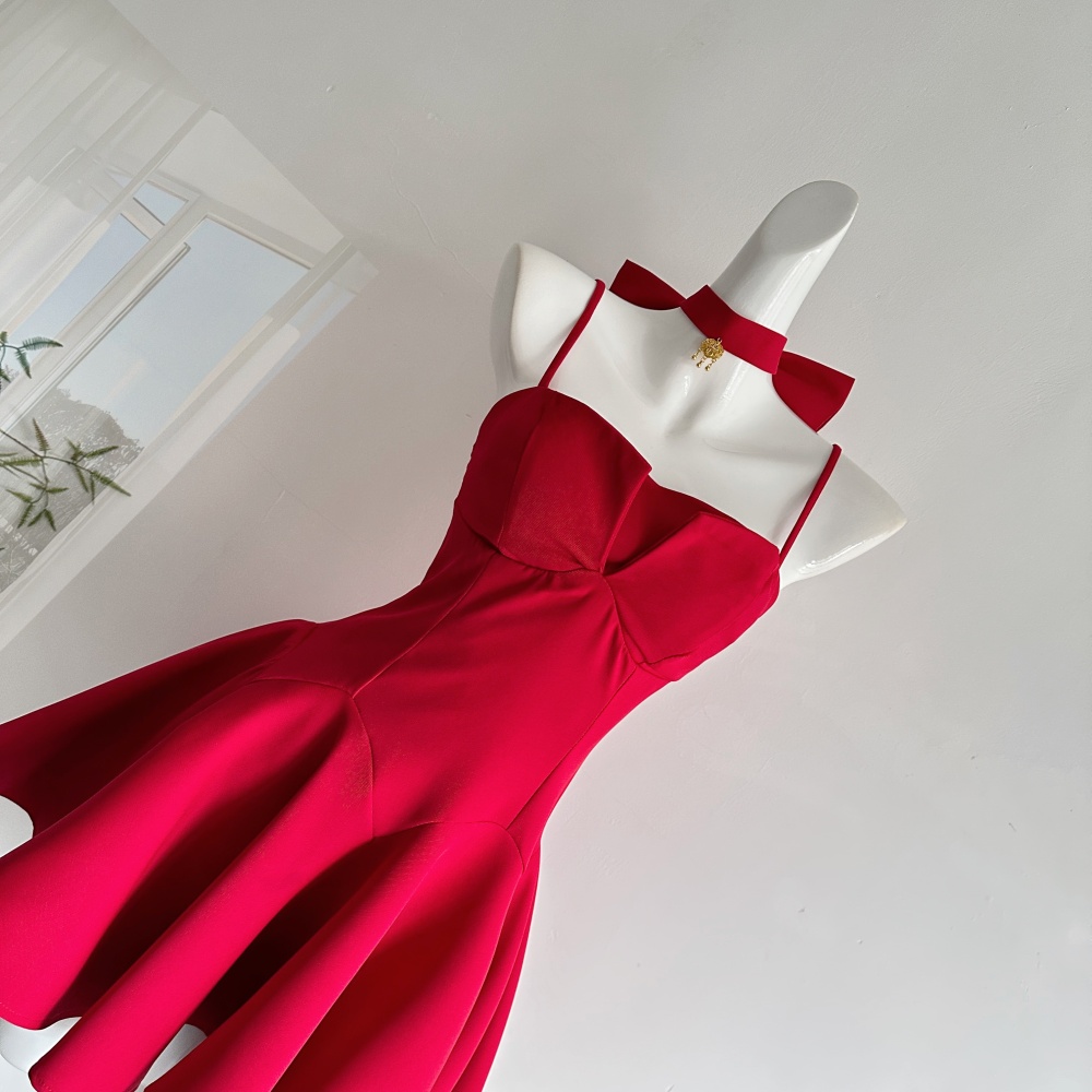 France style choke red sleeveless dress for women