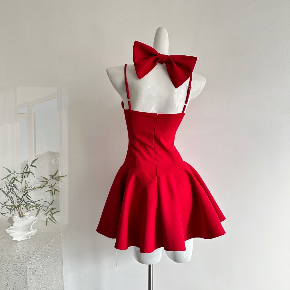 France style choke red sleeveless dress for women