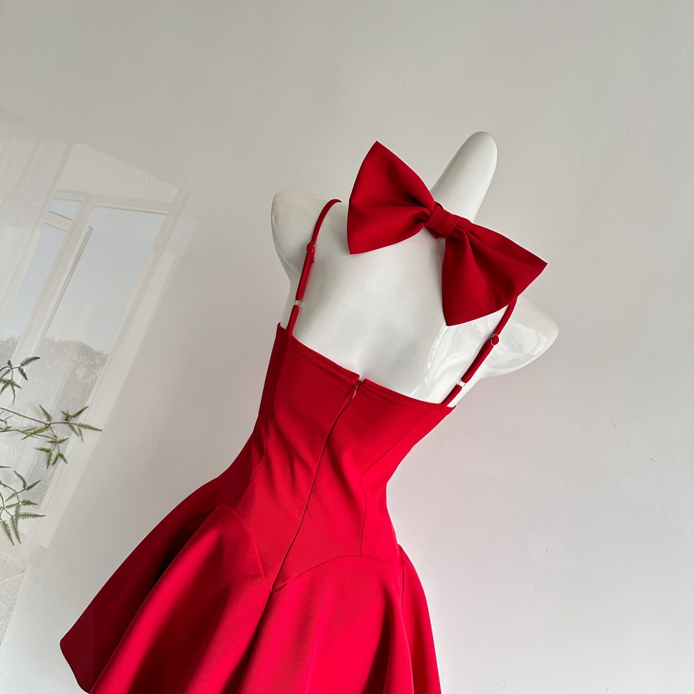 France style choke red sleeveless dress for women
