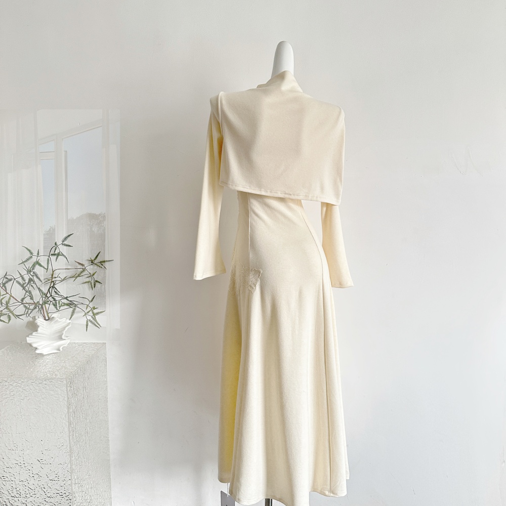 Lace retro maiden butterfly long long sleeve dress