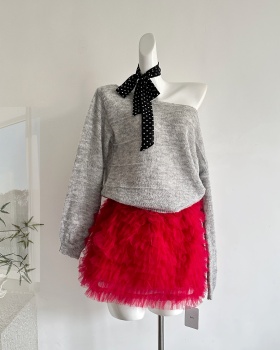 Obscure cake skirt sloping shoulder mohair sweater a set