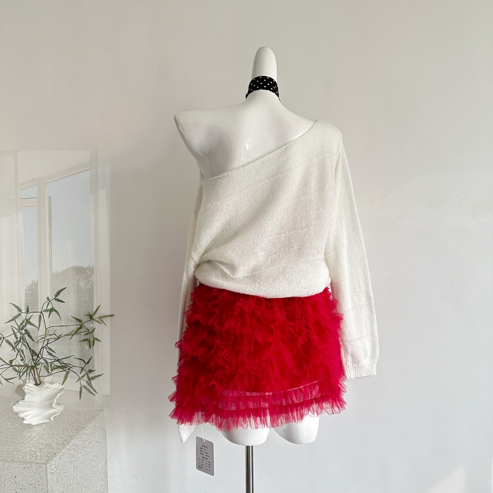 Obscure cake skirt sloping shoulder mohair sweater a set