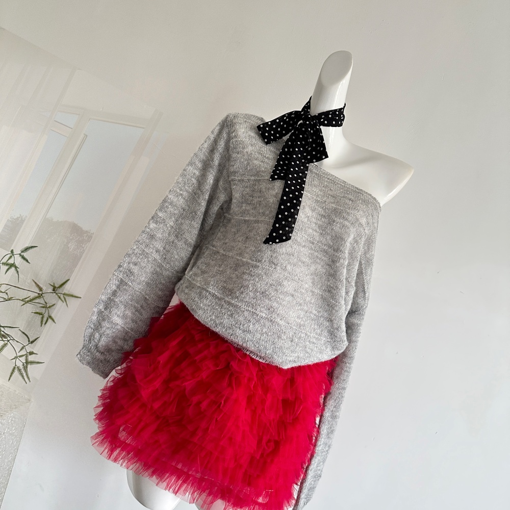 Obscure cake skirt sloping shoulder mohair sweater a set