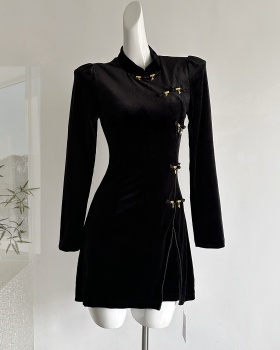 Velvet cstand collar Chinese style dress