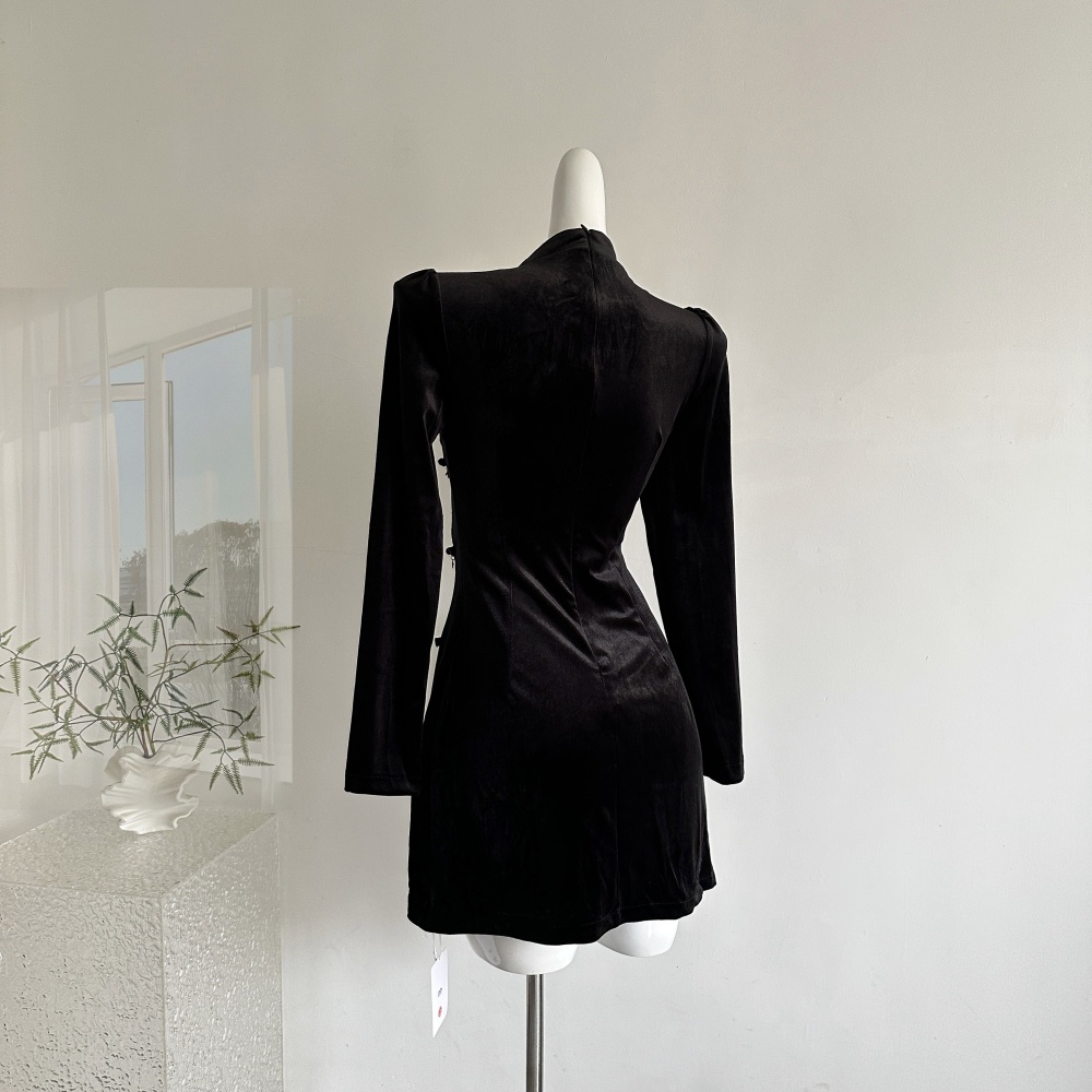 Velvet cstand collar Chinese style dress