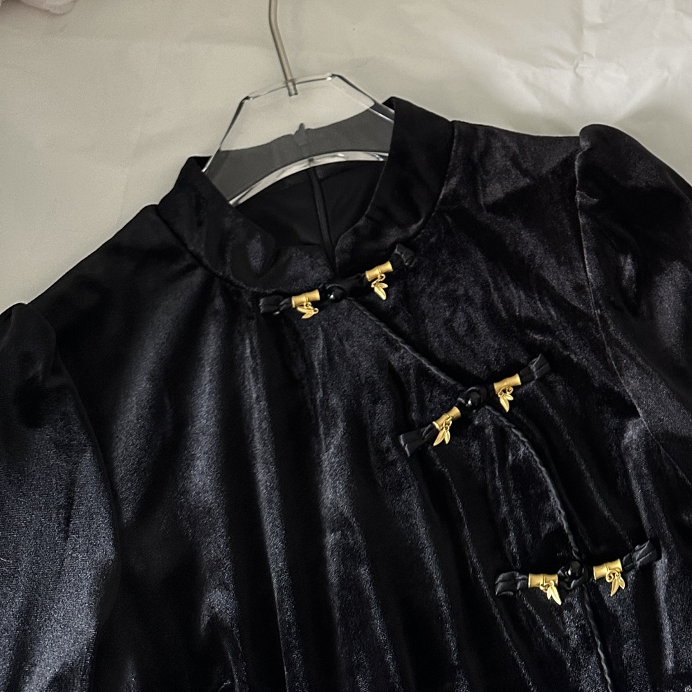 Velvet cstand collar Chinese style dress