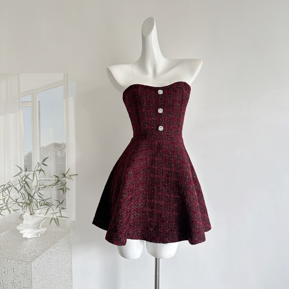 Chanelstyle weave small skirt sling sexy tops