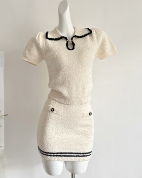 Chanelstyle tops knitted short skirt a set