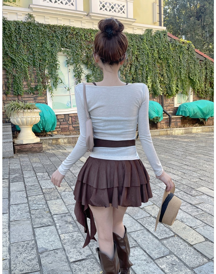 Retro Pseudo-two tops spicegirl spring skirt 2pcs set