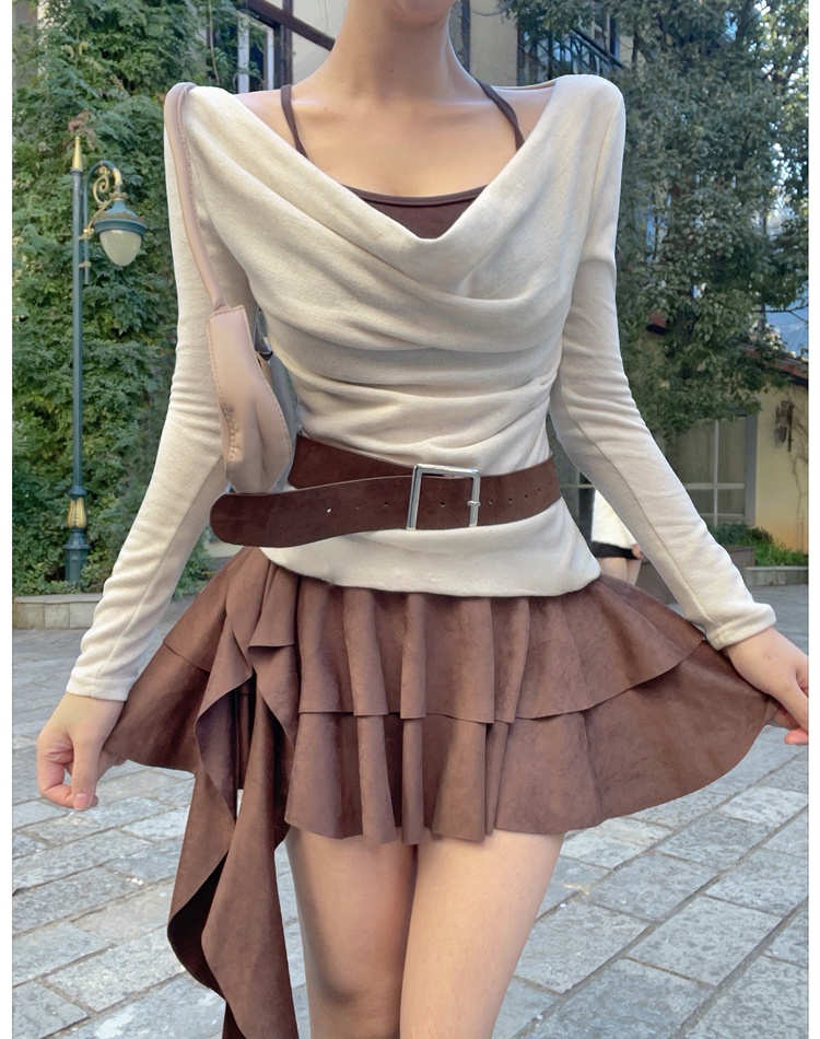 Retro Pseudo-two tops spicegirl spring skirt 2pcs set