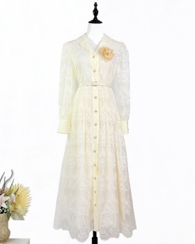 Lace single-breasted long dress France style elegant dress