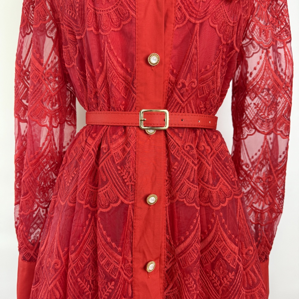 Lace single-breasted long dress France style elegant dress