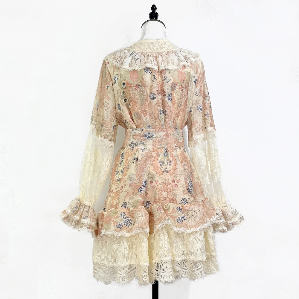 Mini vacation bandage lace silk linen dress