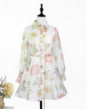 Unique Casual printing belt retro spring and summer dress