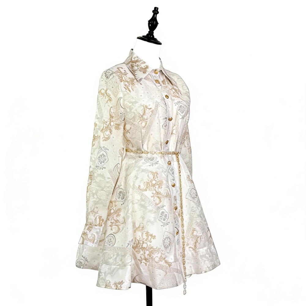 Unique Casual printing belt retro spring and summer dress