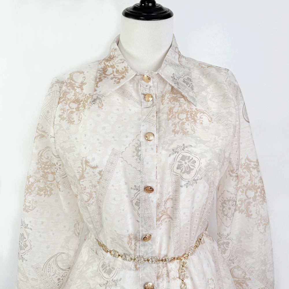 Unique Casual printing belt retro spring and summer dress