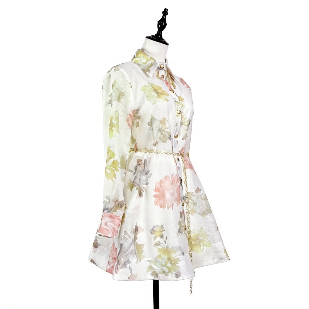 Unique Casual printing belt retro spring and summer dress