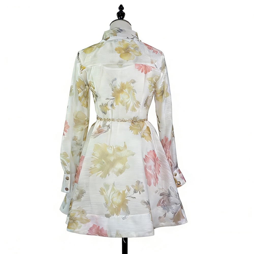 Unique Casual printing belt retro spring and summer dress