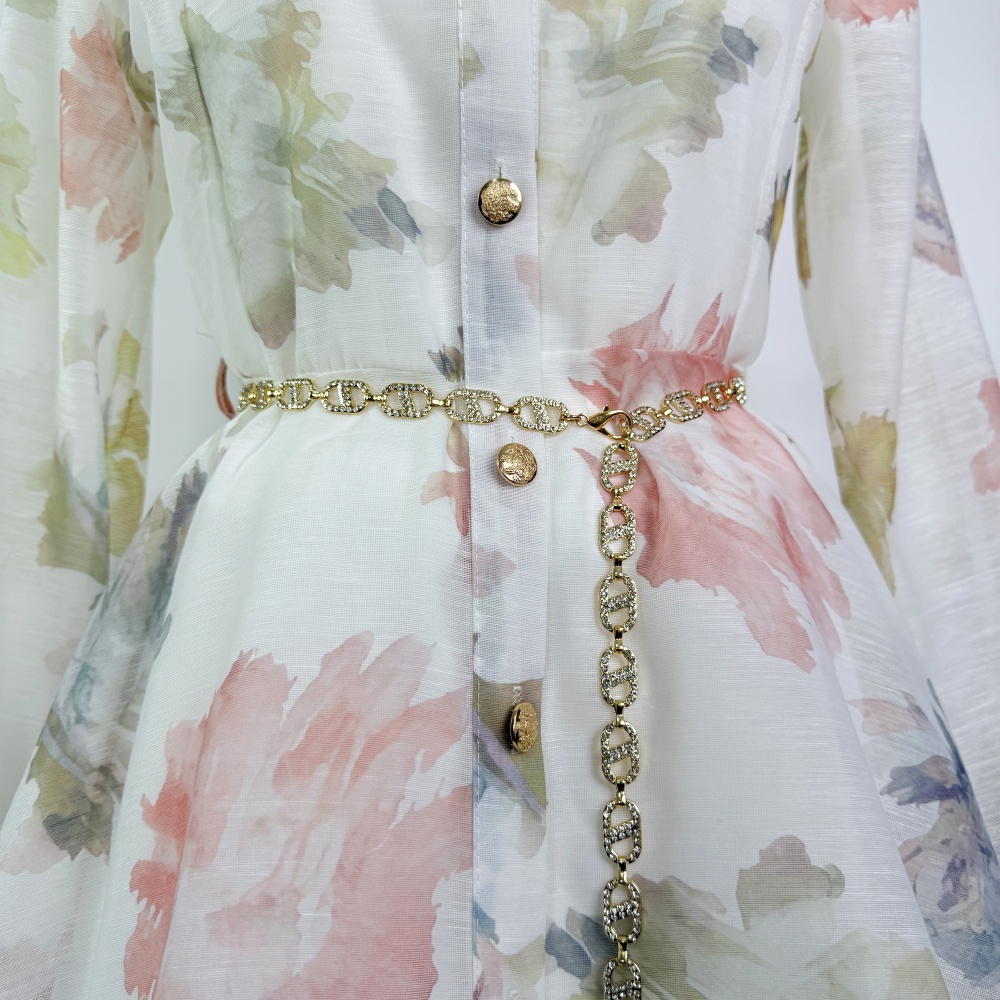 Unique Casual printing belt retro spring and summer dress