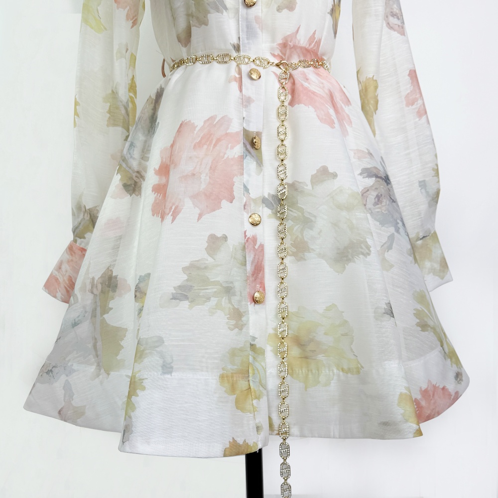 Unique Casual printing belt retro spring and summer dress
