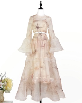 Romantic printing dress spring and summer autumn long dress