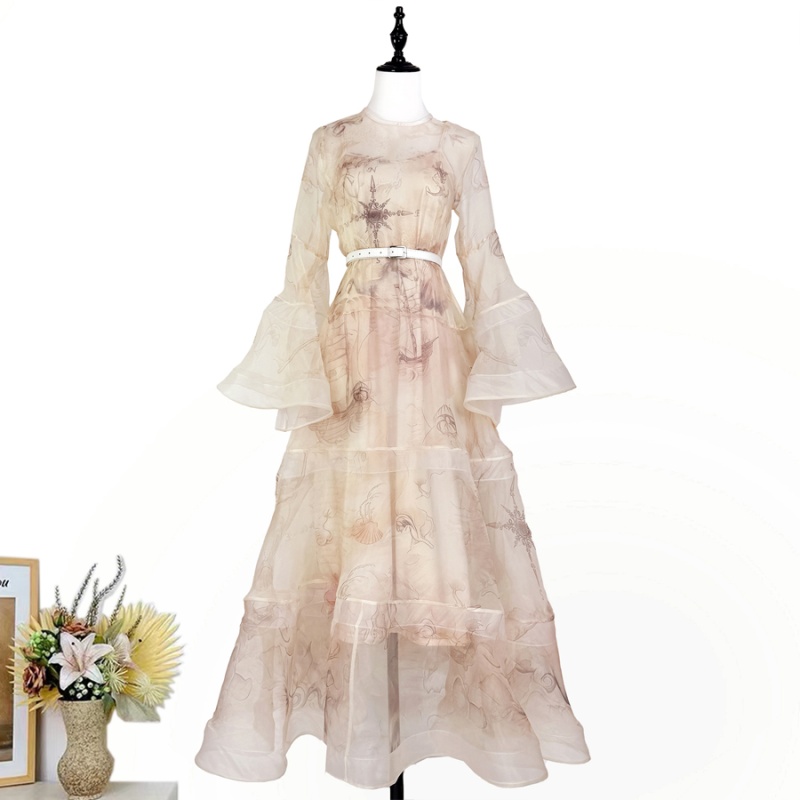 Romantic printing dress spring and summer autumn long dress