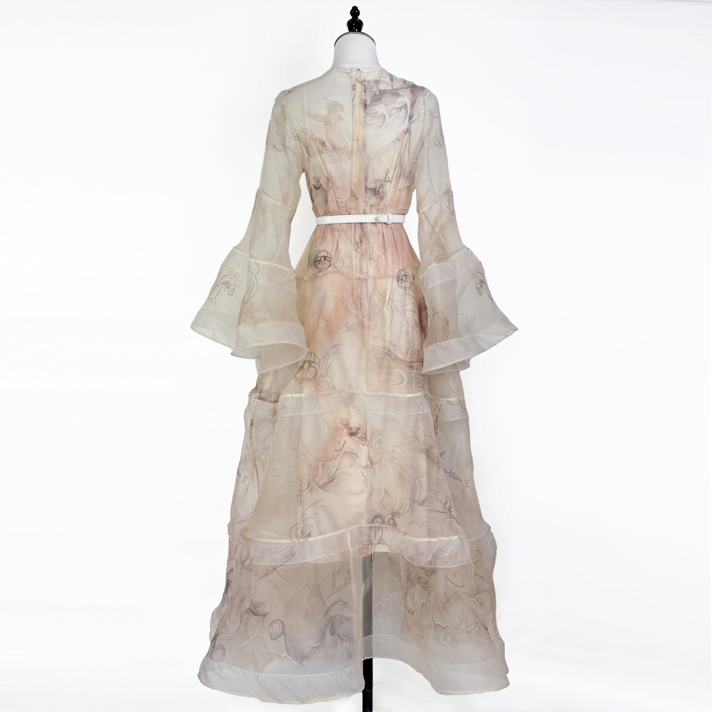 Romantic printing dress spring and summer autumn long dress