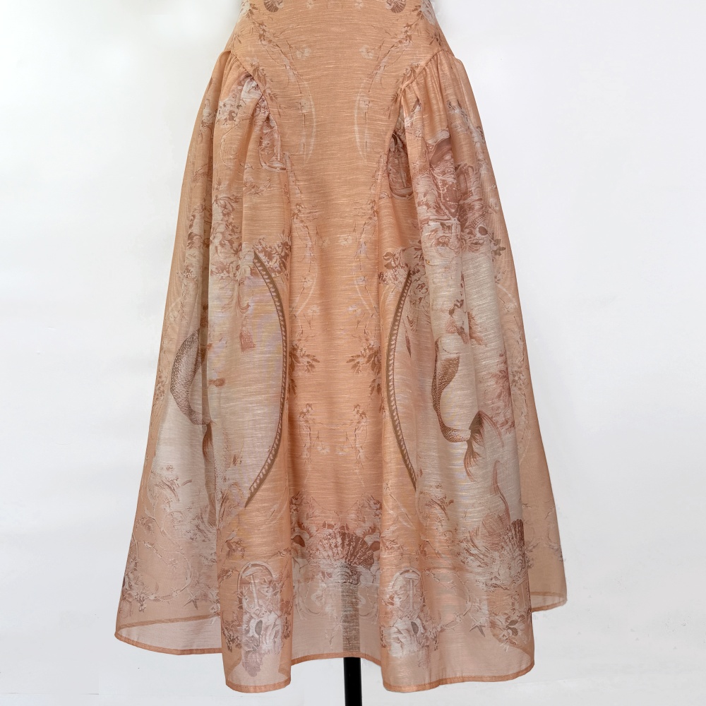 Short sleeve printing spring shirt hollow mermaid skirt